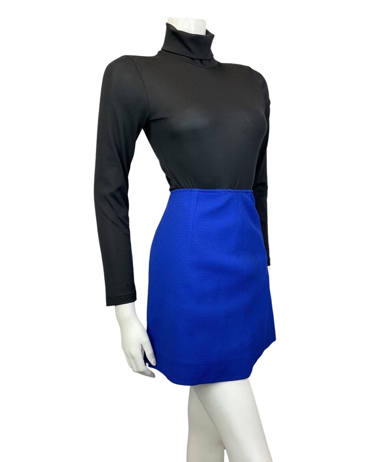 VINTAGE 60s 70s BRIGHT BLUE MOD MINI A-LINE SKIRT 6 8