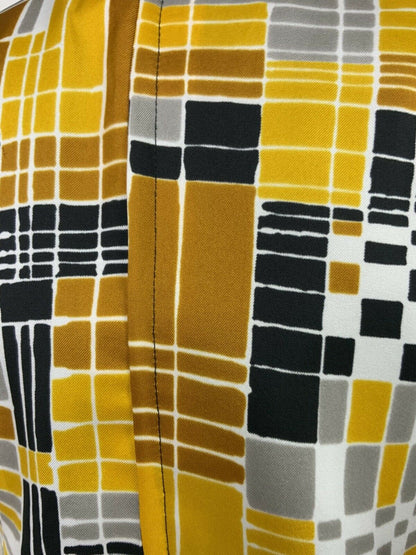 VTG 60s 70s MOD BLACK SILVER GOLD YELLOW GEOMETRIC SLEEVELESS DRESS 12 14