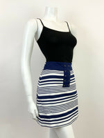 VINTAGE 60s 70s WHITE NAVY BLUE STRIPED MOD MINI SKIRT 8