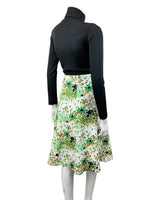 VTG 60s 70s WHITE GREEN YELLOW FLORAL PSYCHEDELIC MOD SWING SHORT SKIRT 12 14