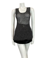 VINTAGE 60s 70s BLACK SILVER CROCHETED KNITTED DISCO PARTY VEST TOP 10 12