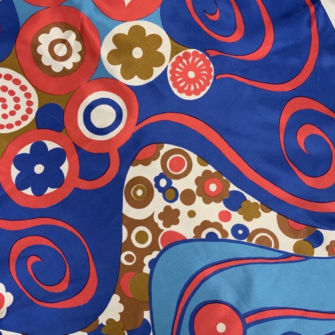 VINTAGE 60s 70s BLUE PINK GOLD PSYCHEDELIC SWIRL FLORAL LARGE SQUARE SCARF