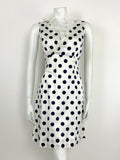 VTG 60s 70s NAVY BLUE WHITE POLKA DOT FLOUNCE RUFFLE EMPIRE MOD DRESS 10 12