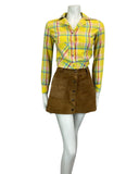 VTG 60s 70s YELLOW RED BLUE CHECKED WESTERN DAGGAR COLLAR CROPPED SHIRT 10 12