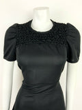 VINTAGE 60s 70s BLACK RUCHED BELTED MOD MINI DRESS 6 8