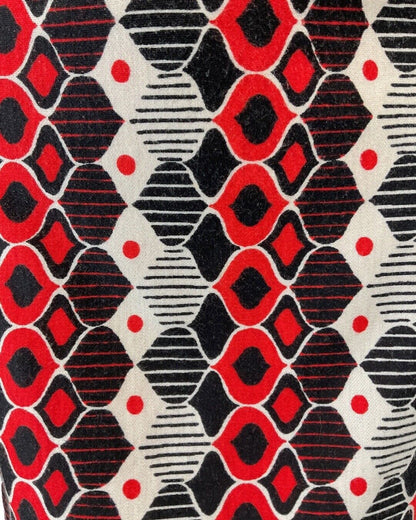 VINTAGE 60s 70s RED BLACK WHITE GEOMETRIC DIAMOND LONGSLEEVE DRESS 12