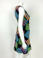 VTG 60s 70s BLACK BLUE GREEN PURPLE ORANGE GEOMETRIC QUILTED NAKAJIMA DRESS 6