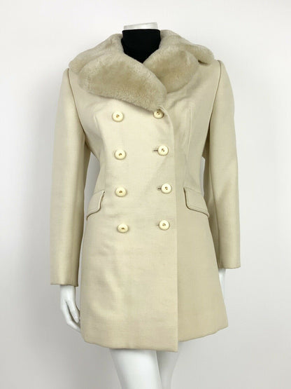 VTG 60S 70S CREAM DOUBLE BREASTED MOD PEA COAT 10 12