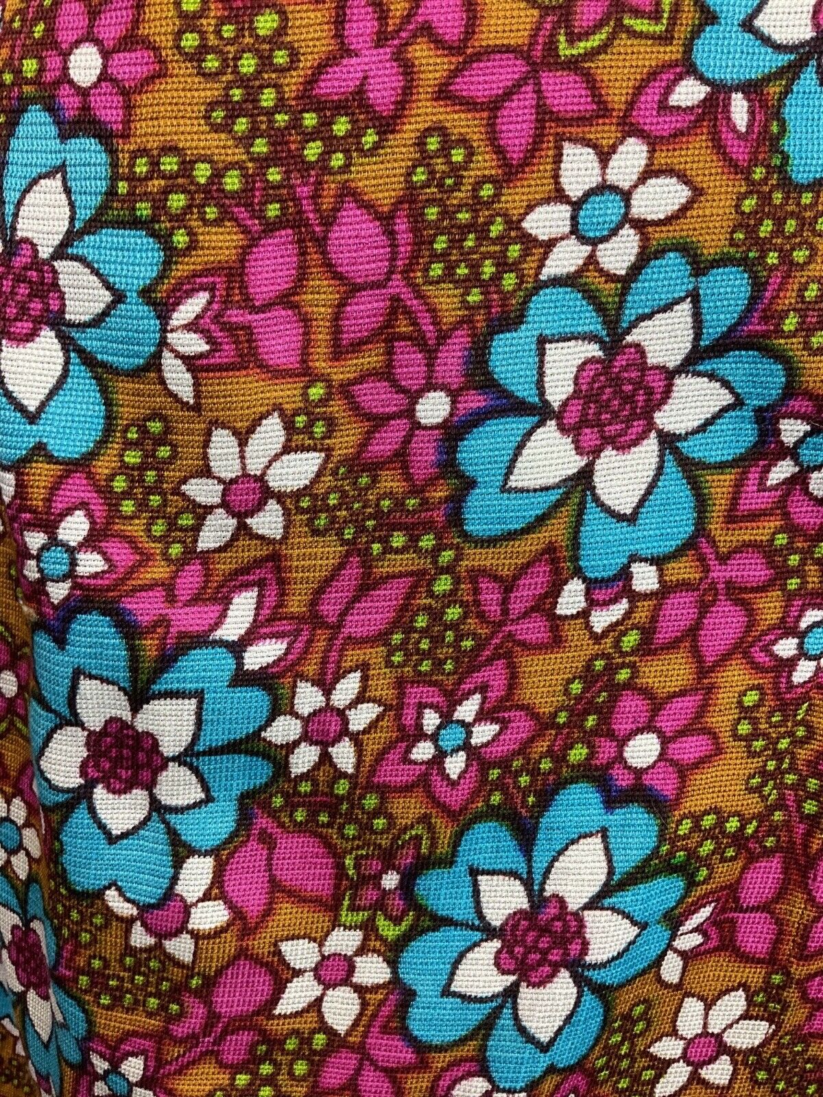 VINTAGE 60s 70s BROWN PINK BLUE FLORAL DAISY PSYCHEDELIC MOD WRAP SHORT SKIRT 8