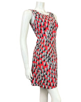 VINTAGE 60s 70s RED WHITE BLACK GEOMETRIC STRIPED MOD SLEEVELESS MOD DRESS 6 8