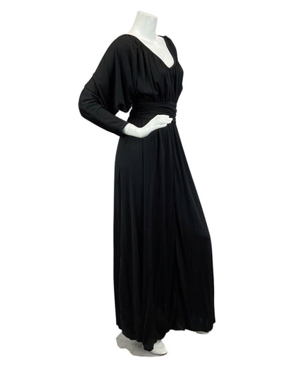 VINTAGE 60s 70s BLACK BAT WING BOHO DISCO PARTY EVENING  MAXI DRESS 10