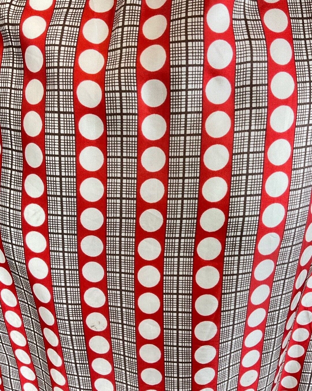 VINTAGE 60s 70sRED WHITE BROWN GRID CHECKED DOTTY MOD SHIRT DRESS 10