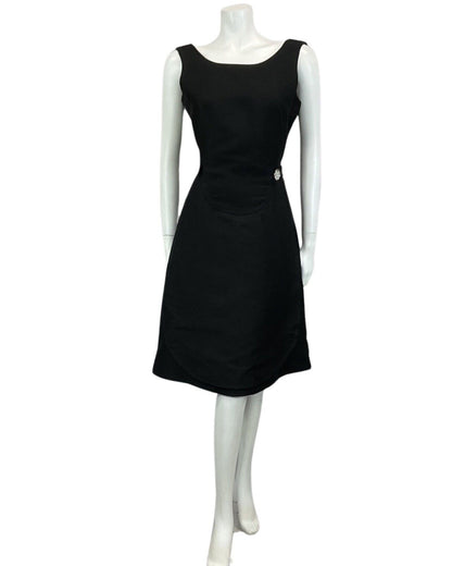 VINTAGE 60s 70s BLACK A-LINE MOD MINI PARTY CHRISTMAS EVENING DRESS 12