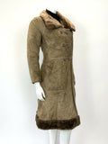 VTG 60s 70s PEANUT BROWN SHEARLING SUEDE DOUBLE-BREASTED PRINCESS SWING COAT 10