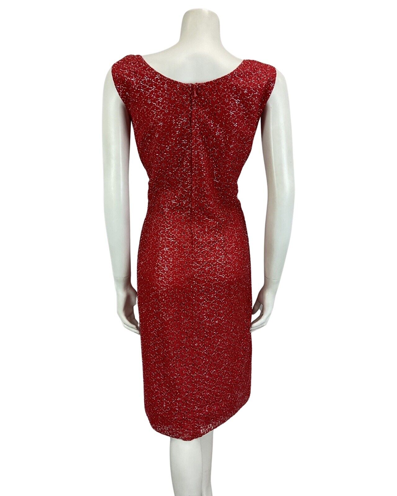 VINTAGE 60s 70s RED SILVER MOD DISCO MIDI PARTY CHRISTMAS EVENING DRESS 14