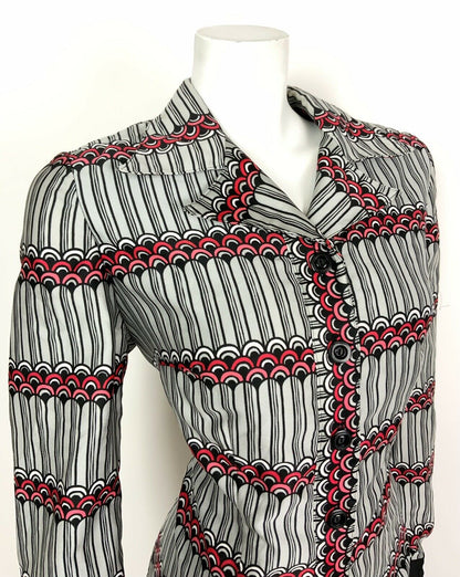 VINTAGE 60s 70s SILVER PINK RED BLACK STRIPED SCALES SHIRT SHIFT DRESS 12 14