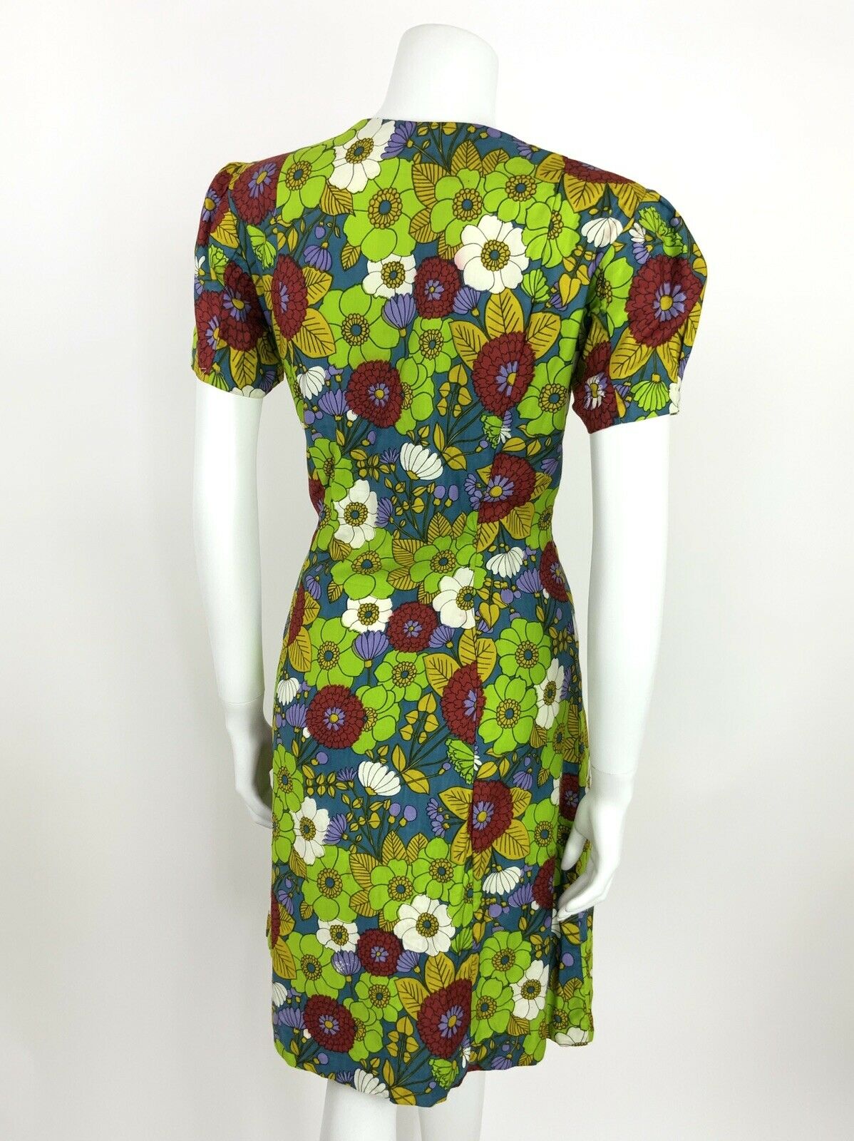 VINTAGE 60s A-LINE TEA DRESS FLORAL DITSY GREEN BLUE RED PURPLE 12 14