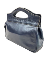 VINTAGE 60s 70s NAVY BLUE MOD LEATHER MINI CLUTCH HAND BAG