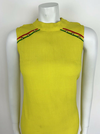 VINTAGE 60s 70s ACID YELLOW RED GREEN GOLD SUMMER SHIFT MINI DRESS 4