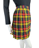 VINTAGE 60s 70s GREEN YELLOW RED TARTAN MOD TASSELED WOOL KILT SKIRT 8