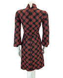 VINTAGE 60s 70s BLACK RED CHECKED TARTAN MOD PARTY MINI DRESS 8