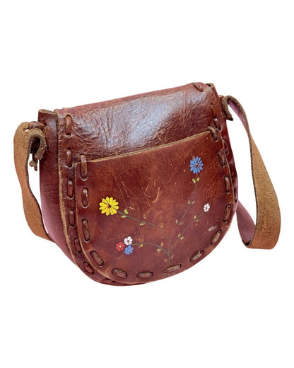 VINTAGE 60s 70s BROWN RED BLUE YELLOW FLORAL DUCK MOD BOHO MINI SHOULDER BAG