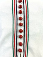 VINTAGE 60s 70s WHITE RED GREEN BUTTON BIB FRONT MOD SCOOTER SHIFT DRESS 6 8