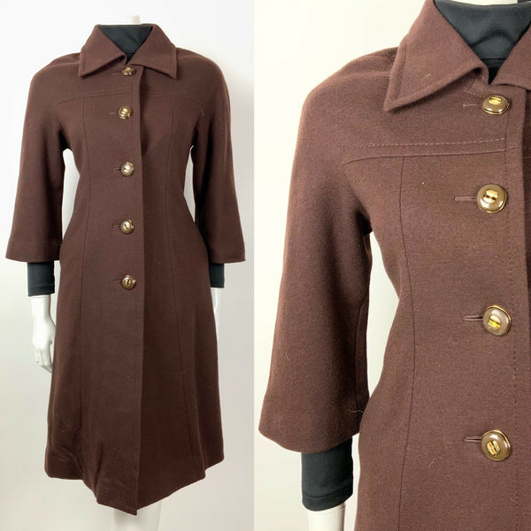 VINTAGE 60s 70s BROWN GOLD MOD CROPPED SLEEVE SWING COAT 10 12