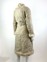 VINTAGE 60s 70s CREAM SUEDE LEATHER SHEARLING BELTED BOHO PRINCESS COAT 10 12