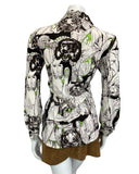 VTG 60s 70s CREAM DARK BROWN NEON GREEN WOLF MAN ABSTRACT PRINT MOD SHIRT 10 12