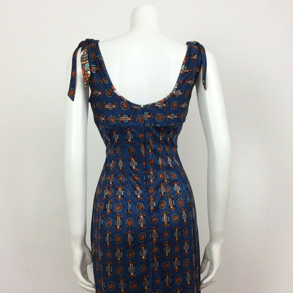 60S VINTAGE BLUE ORANGE PATTERN MAXI DRESS 10