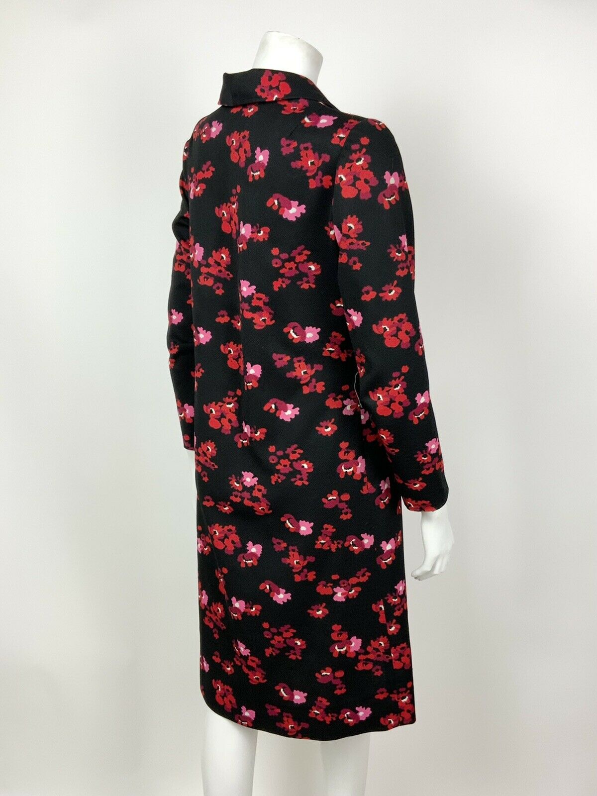 VINTAGE 60s 70s BLACK RED PINK PURPLE FLORAL WING COLLAR SHIFT DRESS 12 14