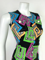 VTG 60s 70s BLACK BLUE GREEN PURPLE ORANGE GEOMETRIC QUILTED NAKAJIMA DRESS 6