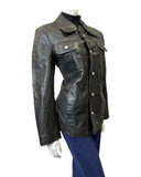 VINTAGE 60s 70s BLACK SILVER DAGGER COLLAR MOD NAPPA LEATHER JACKET 12 14