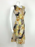 VTG 60s 70s BLACK WHITE GREY YELLOW ORANGE FLORAL PATCHWORK SHIFT DRESS 12 14