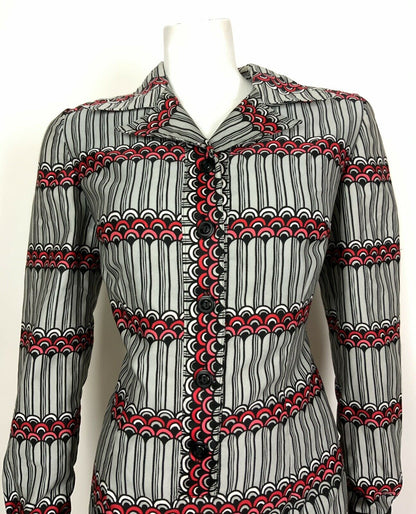 VINTAGE 60s 70s SILVER PINK RED BLACK STRIPED SCALES SHIRT SHIFT DRESS 12 14