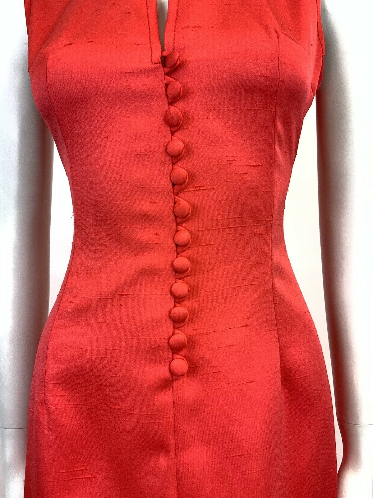 VINTAGE 60s 70s BRIGHT RED ELEGANT MANDARIN COLLAR STUDIO 54 MIDI DRESS 8 10