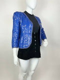 VINTAGE 70s 80s BRIGHT BLUE GOLD DISCO PARTY GLAM SEQUIN TROPHY JACKET 16 18