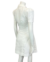 VINTAGE 60s 70s BRIGHT WHITE FLORAL BELTED MOD SHIRT SHORT DRESS 10