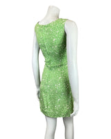 VINTAGE 60s 70s LIME GREEN WHITE GEOMETRIC PSYCHEDELIC MOD MINI SHIFT DRESS 6 8