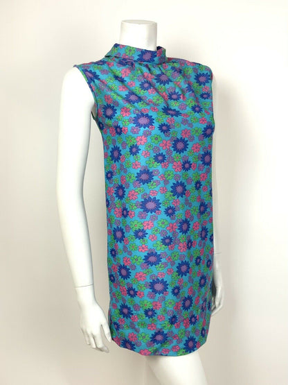 VTG 60s 70s BLUE PINK GREEN PURPLE FLORAL PSYCHEDELIC SWING TENT DRESS 10