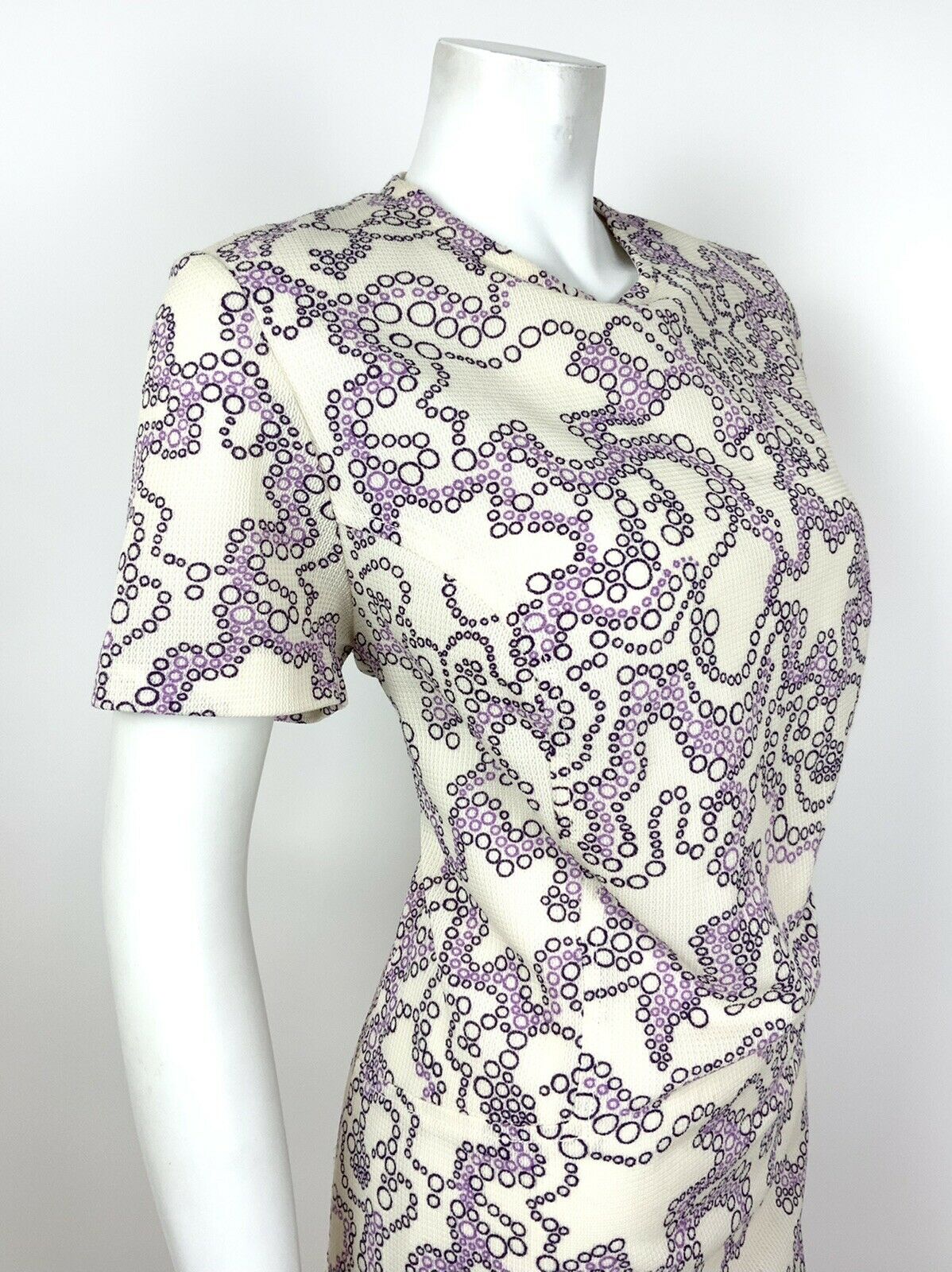 VINTAGE 60s 70s WHITE PURPLE BUBBLE SWIRL PSYCHEDELIC SHIFT DRESS 12 14