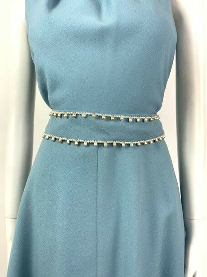 VINTAGE 60s BABY BLUE PEARL BEADED PARTY SLEEVELESS DRESS 10