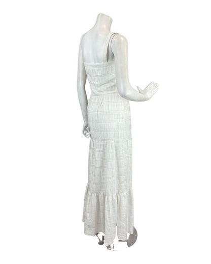 VINTAGE 60s 70s WHITE BOHO PRAIRIE FOLK SUMMER STRAPPY MAXI DRESS 6