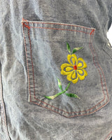 VINTAGE 60s 70s DENIM BLUE YELLOW EMBROIDERED FLOWER WESTERN DAGGER SHIRT 10