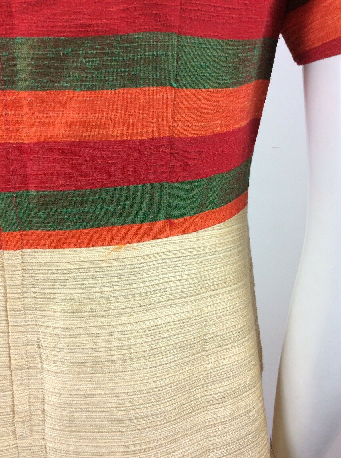 VTG 60S GREEN, RED, ORANGE CREAM STRIPED PREPPY VINTAGE DRESS