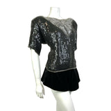 VINTAGE 60s 70s BLACK SILVER IRIDESCENT SEQUIN BEADED DISCO STUDIO 54 TOP 18 20