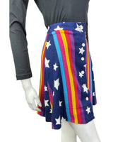 VINTAGE 60s 70s NAVY BLUE WHITE YELLOW STRIPED STAR MOD MINI SKIRT 8