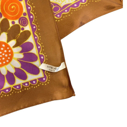 VINTAGE 60s 70s PYSCHEDELIC ORANGE, WHITE AND PURPLE  FLOWER POWER FLORAL SCARF