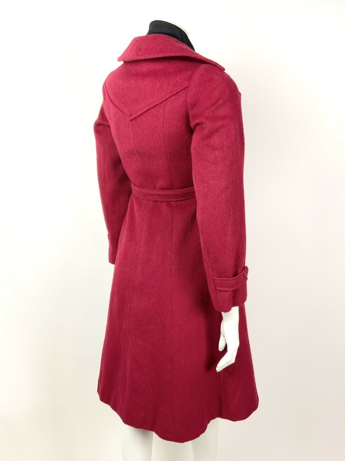 VINTAGE 60s 70s RED OVERSIZED COLLAR BELTED WOOL PRINCESS COAT 8 10